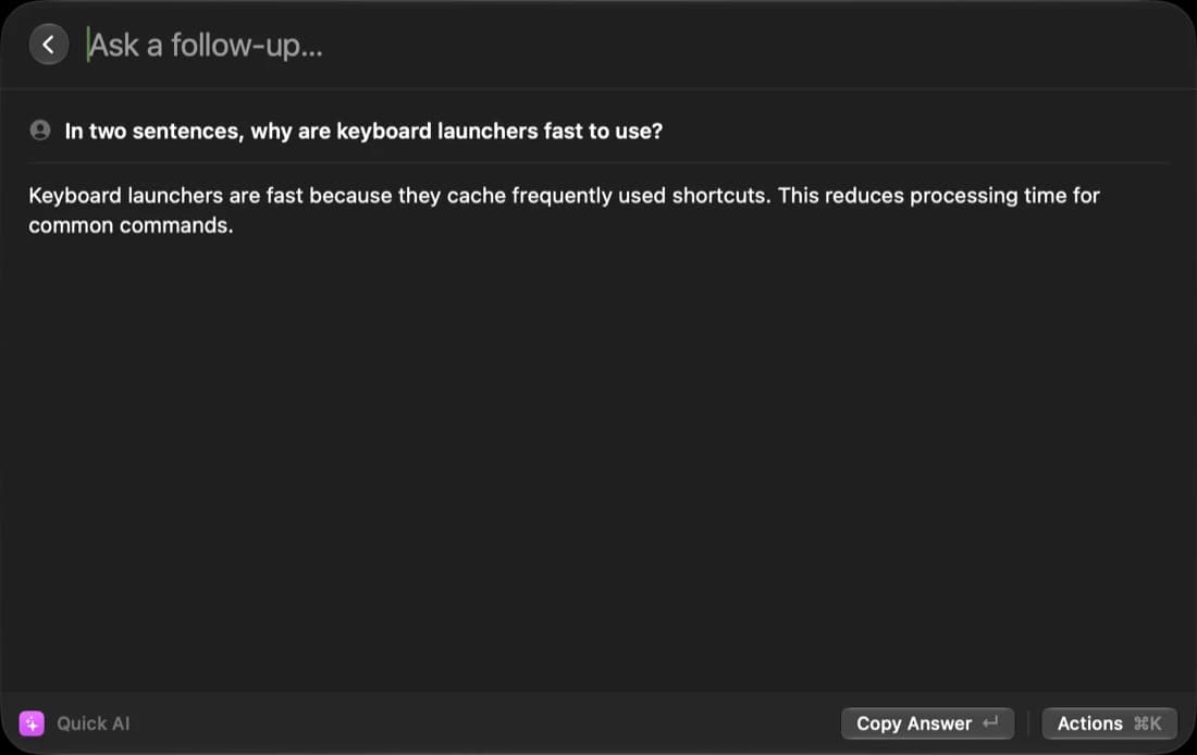 Quick AI answering a question in the launcher