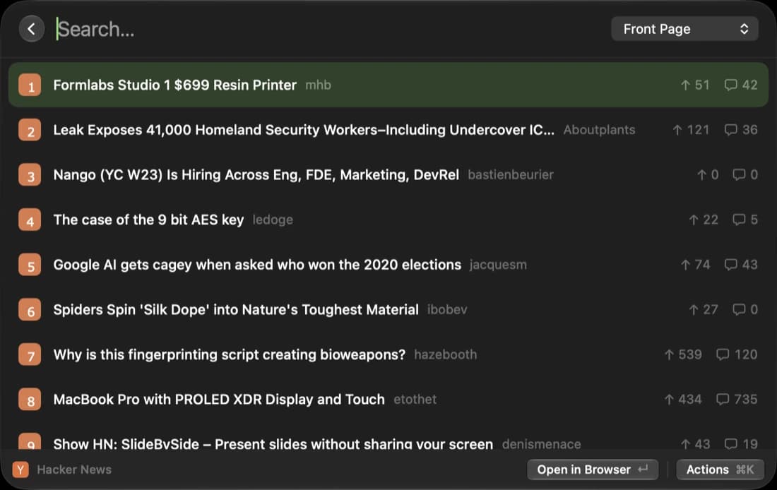 Turbo running a Raycast extension in the launcher